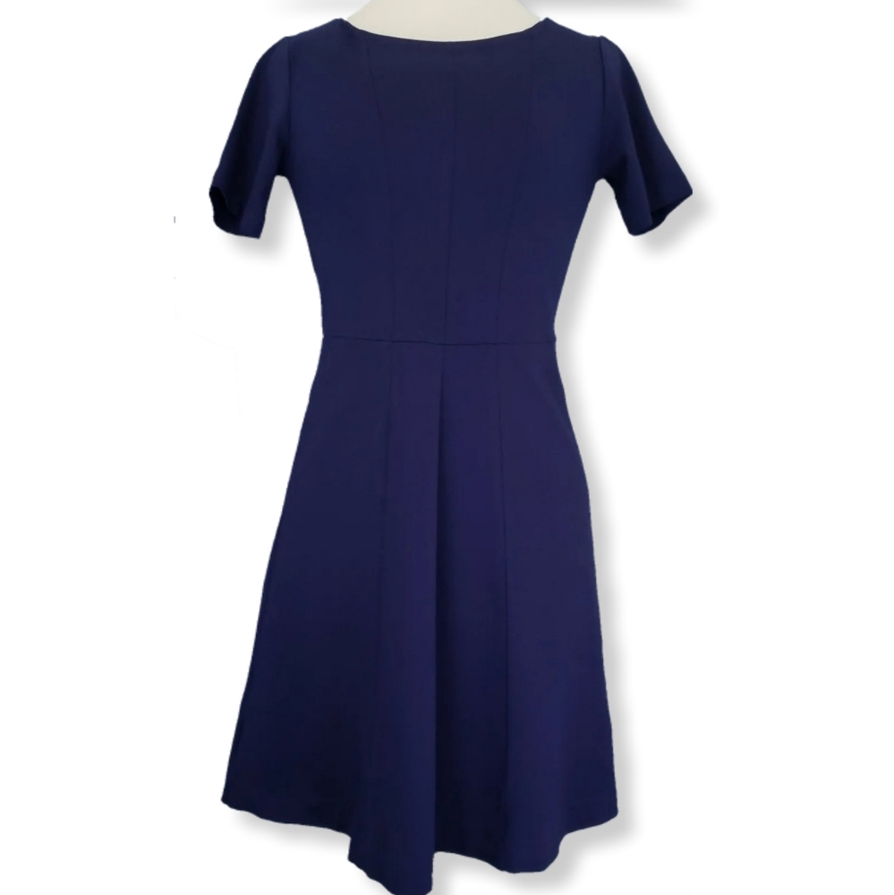 Ann Taylor Womens 0 Sheath Dress Navy Ponte Knit Sheath Knee Length Short Sleeve